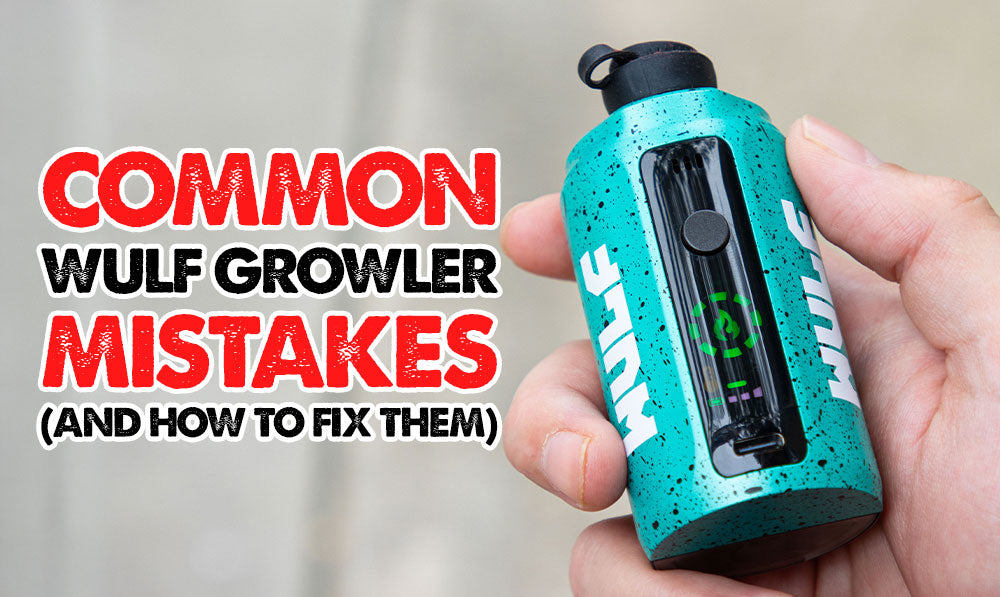 text with man hand holding Wulf Growler in teal black splatter color-way