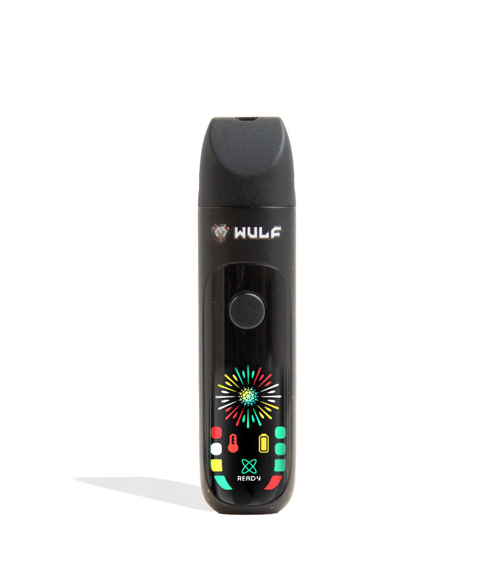 Black-Red Spatter Wulf Mods Budr Portable Concentrate Vaporizer Front View on White Background