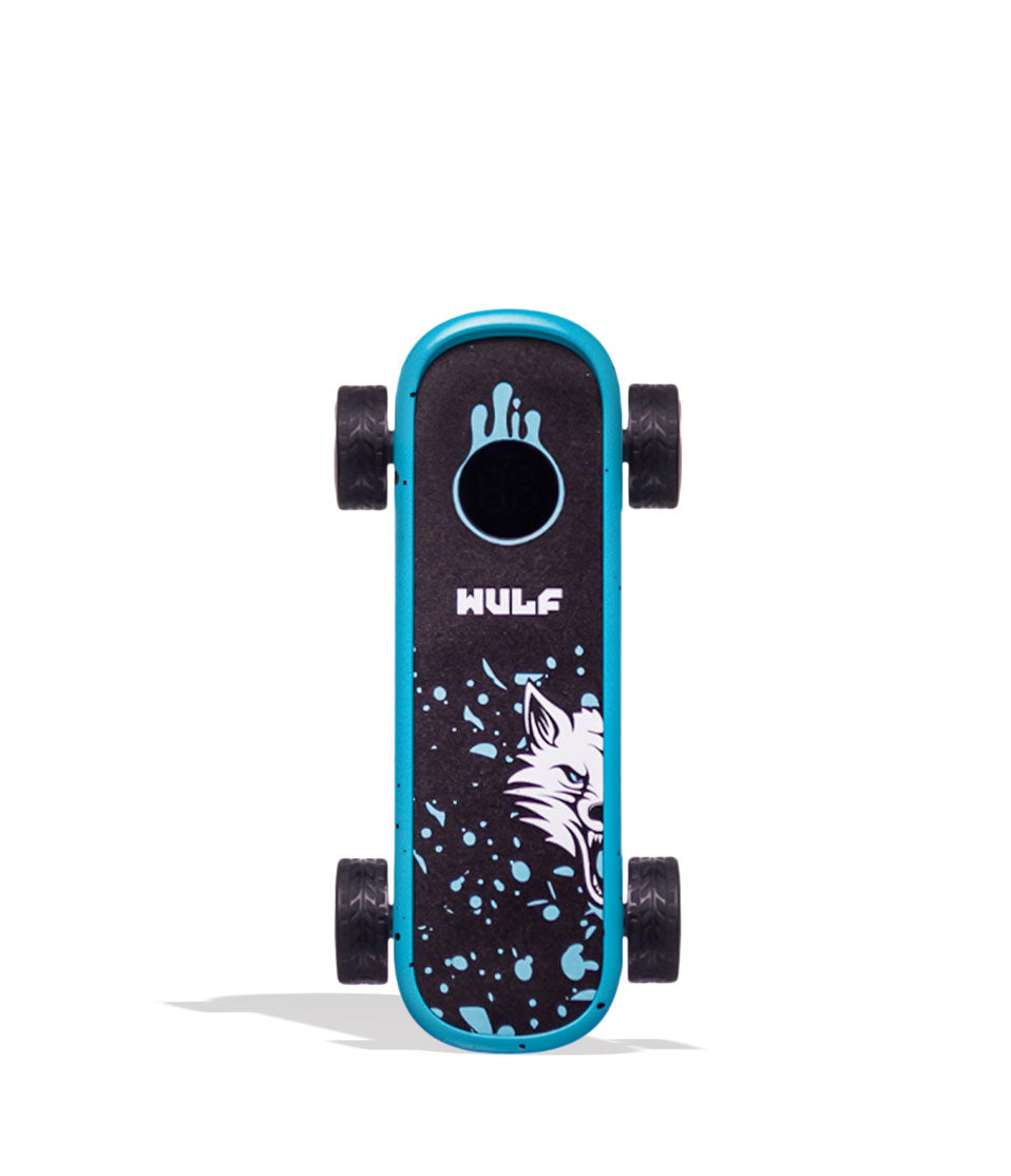 Blue Black Spatter Wulf Mods Deck Skateboard Voltage Battery Front View on White Background