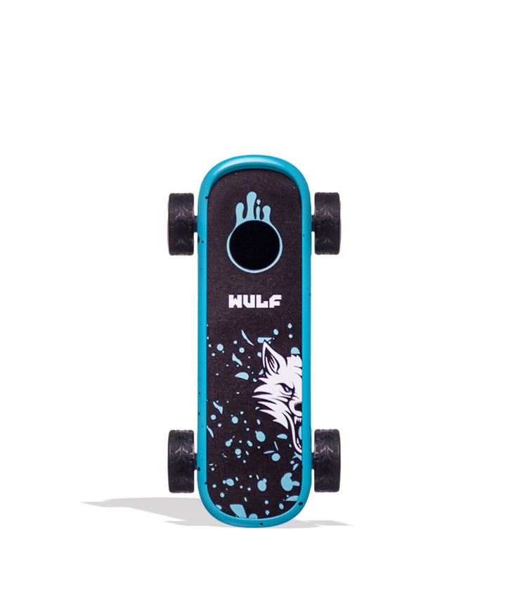 Blue Black Spatter Wulf Mods Deck Skateboard Voltage Battery Front View on White Background