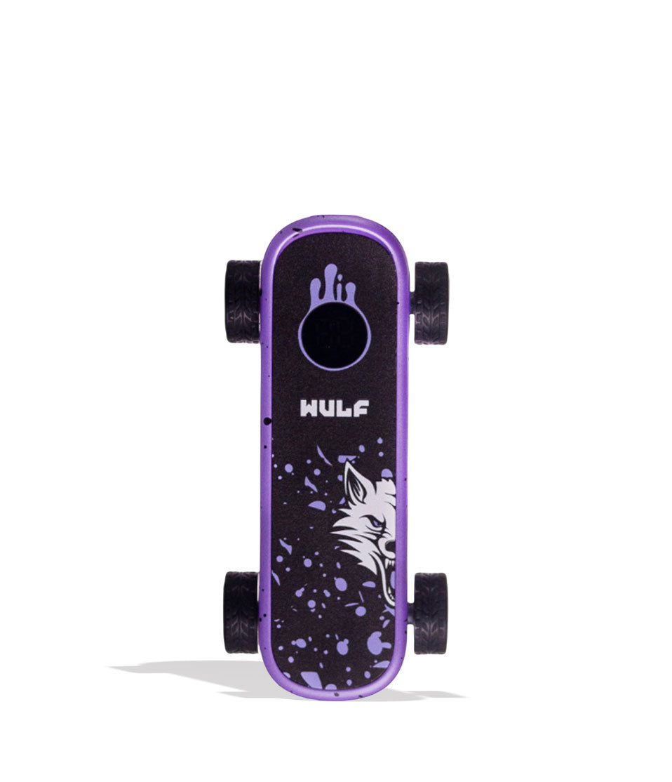 Purple Black Spatter Wulf Mods Deck Skateboard Voltage Battery Front View on White Background