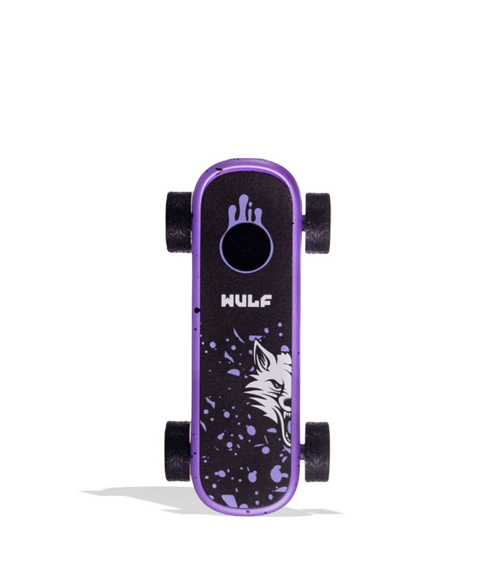 Purple Black Spatter Wulf Mods Deck Skateboard Voltage Battery Front View on White Background