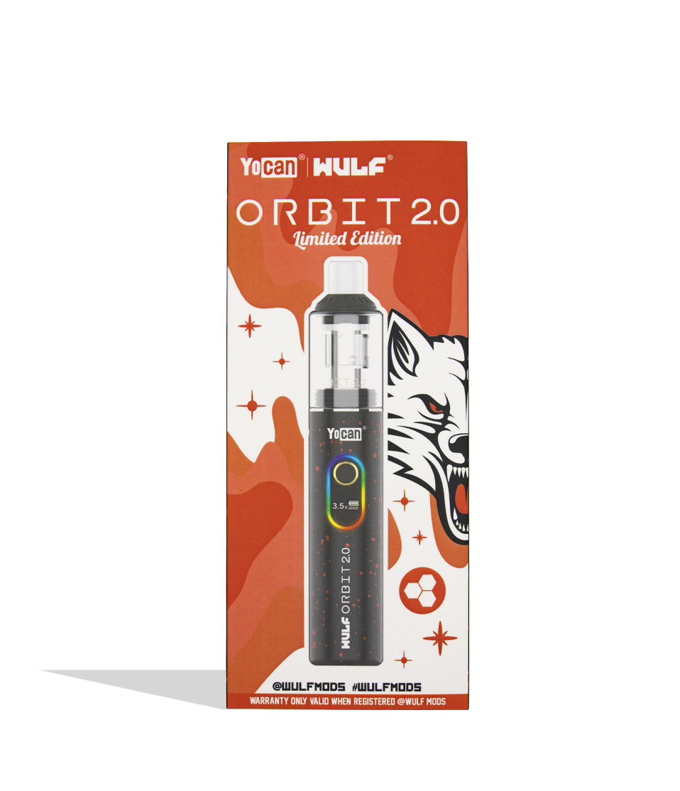 box Wulf Mods Orbit 2.0 in black red spatter color on white background